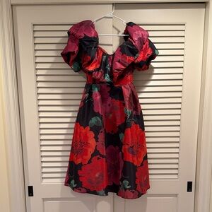New York & Company Strapless Floral Dress - Red and Black